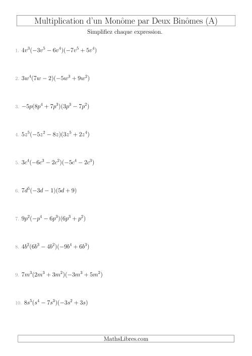 Multiplication d’un Monôme par Deux Binômes (A)