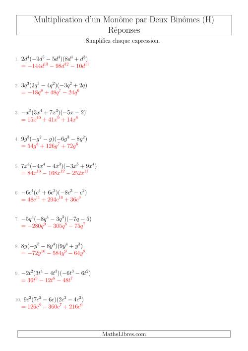 Multiplication d’un Monôme par Deux Binômes (H) page 2
