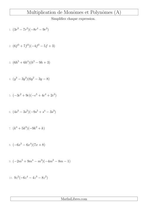 Multiplication de Monômes et Polynômes (Mixtes) (A)
