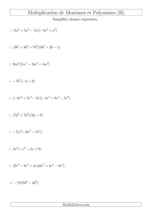 Multiplication de Monômes et Polynômes (Mixtes) (B)