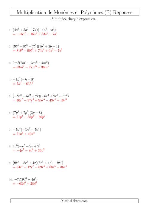 Multiplication de Monômes et Polynômes (Mixtes) (B) page 2