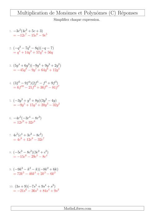 Multiplication de Monômes et Polynômes (Mixtes) (C) page 2
