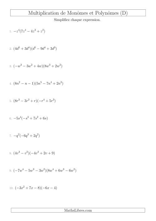 Multiplication de Monômes et Polynômes (Mixtes) (D)