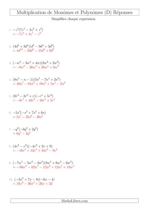 Multiplication de Monômes et Polynômes (Mixtes) (D) page 2