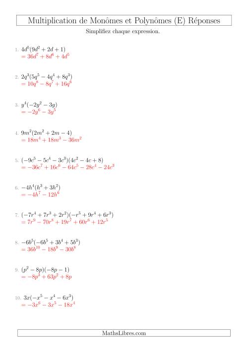 Multiplication de Monômes et Polynômes (Mixtes) (E) page 2