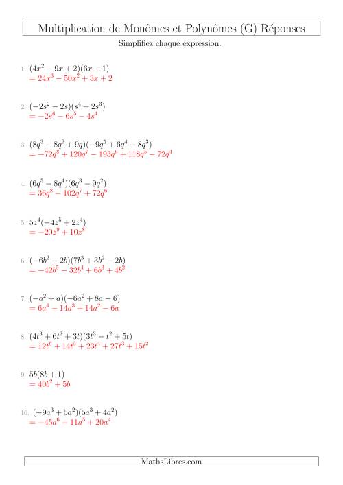Multiplication de Monômes et Polynômes (Mixtes) (G) page 2