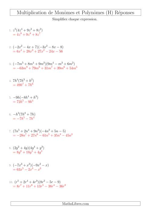 Multiplication de Monômes et Polynômes (Mixtes) (H) page 2