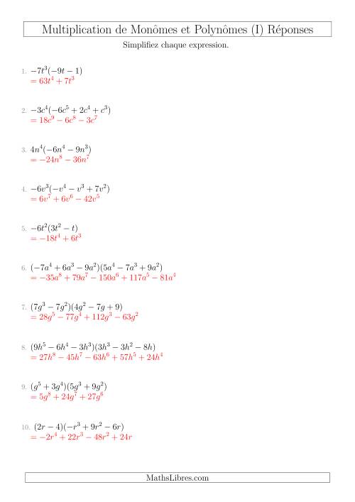 Multiplication de Monômes et Polynômes (Mixtes) (I) page 2