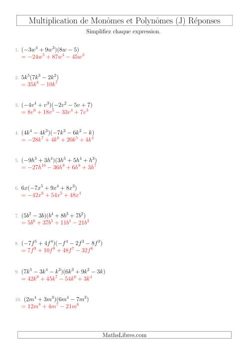 Multiplication de Monômes et Polynômes (Mixtes) (J) page 2