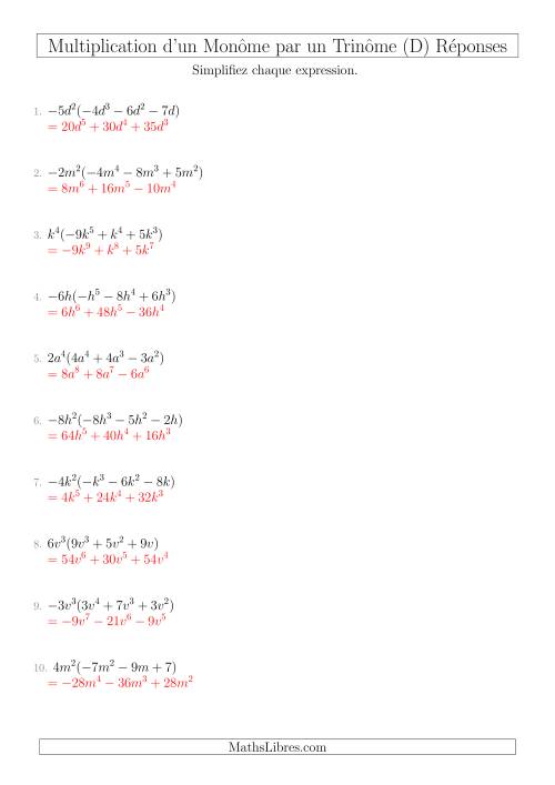 Multiplication d’un Monôme par un Trinôme (D) page 2