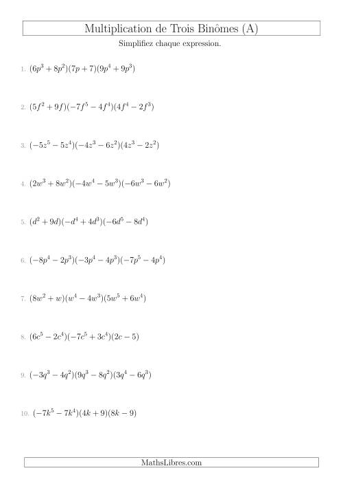 Multiplication de Trois Binômes (A)