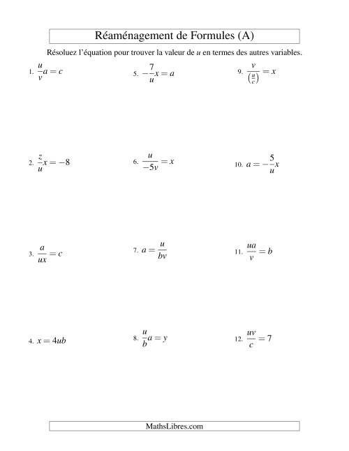 Réaménagement de Formules -- Deux Étapes -- Multiplication et Division (A)