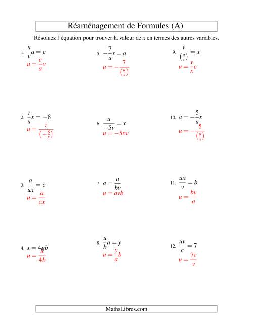 Réaménagement de Formules -- Deux Étapes -- Multiplication et Division (A) page 2