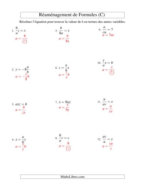 Réaménagement de Formules -- Deux Étapes -- Multiplication et Division (C) page 2