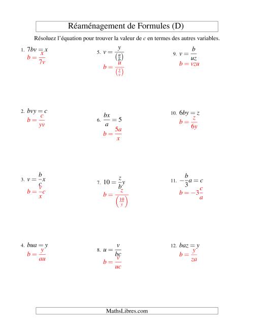 Réaménagement de Formules -- Deux Étapes -- Multiplication et Division (D) page 2