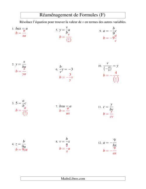 Réaménagement de Formules -- Deux Étapes -- Multiplication et Division (F) page 2