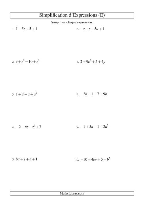 Simplification d'Expressions Algébriques avec Quatre Termes et Deux Variables (Addition et Soustraction) (E)