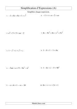 Simplification d'Expressions Algébriques avec Cinq Termes et Deux Variables (Addition et Soustraction)