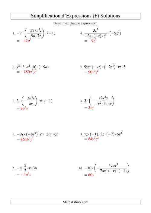 Simplification d'Expressions Algébriques avec Cinq Termes et Deux Variables (Multiplication et Division) (F) page 2