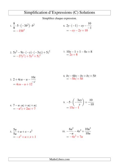 Simplification d'Expressions Algébriques avec Cinq Termes et Deux Variables (Toutes Opérations) (C) page 2