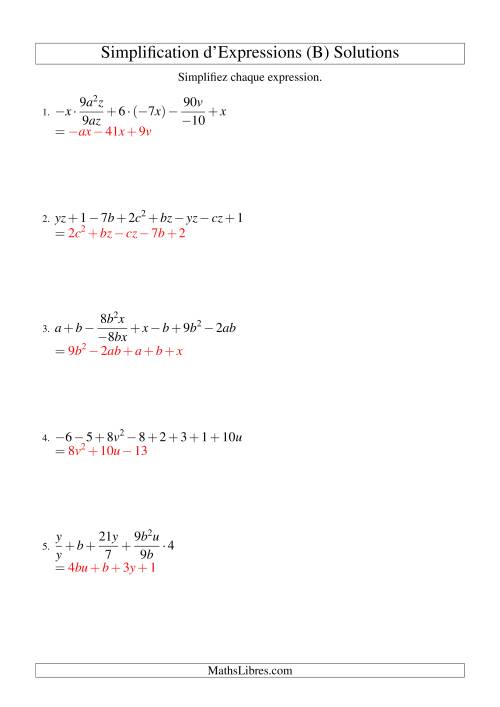 Simplification d'Expressions Algébriques (Défi) (B) page 2