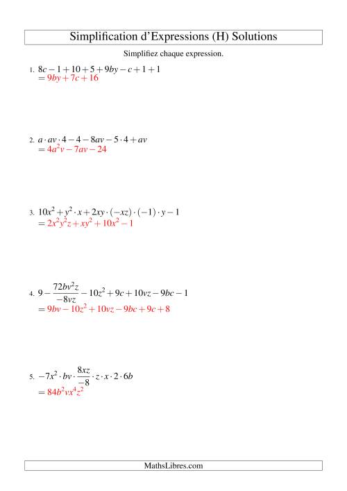 Simplification d'Expressions Algébriques (Défi) (H) page 2