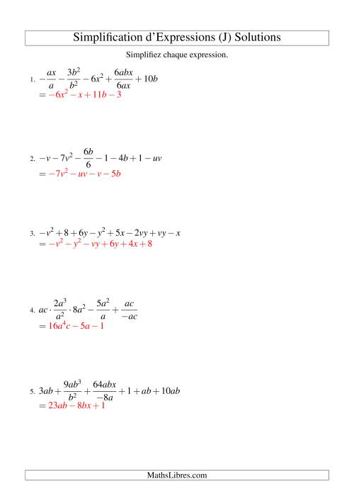 Simplification d'Expressions Algébriques (Défi) (J) page 2