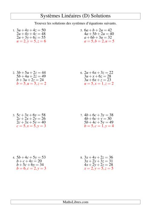 Systèmes d'Équations Linéaires -- Deux Variables Incluant Valeurs Négatives (D) page 2