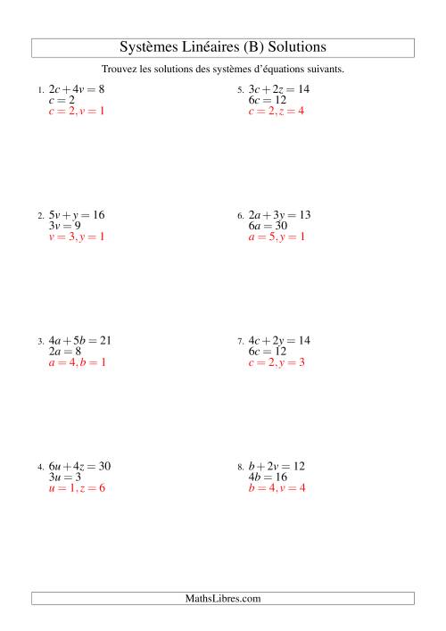 Systèmes d'Équations Linéaires -- Une Variable -- Facile (B) page 2