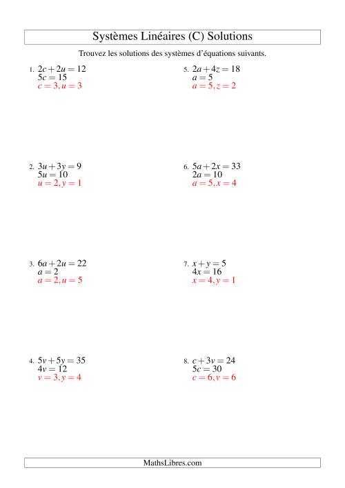 Systèmes d'Équations Linéaires -- Une Variable -- Facile (C) page 2