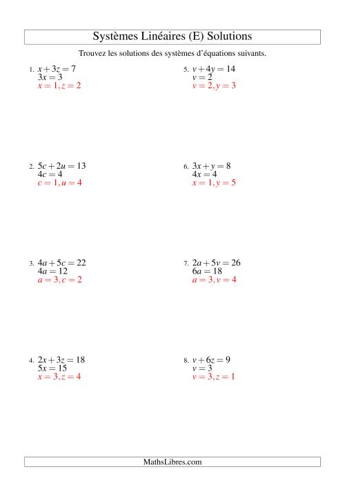 Systèmes d'Équations Linéaires -- Une Variable -- Facile (E) page 2