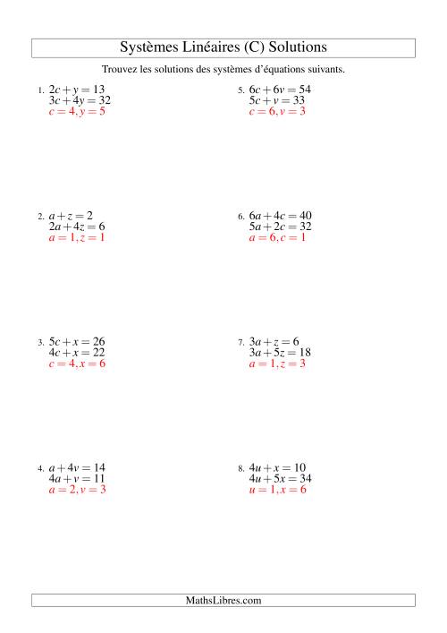 Systèmes d'Équations Linéaires -- Une Variable Incluant Valeurs Négatives -- Facile (C) page 2