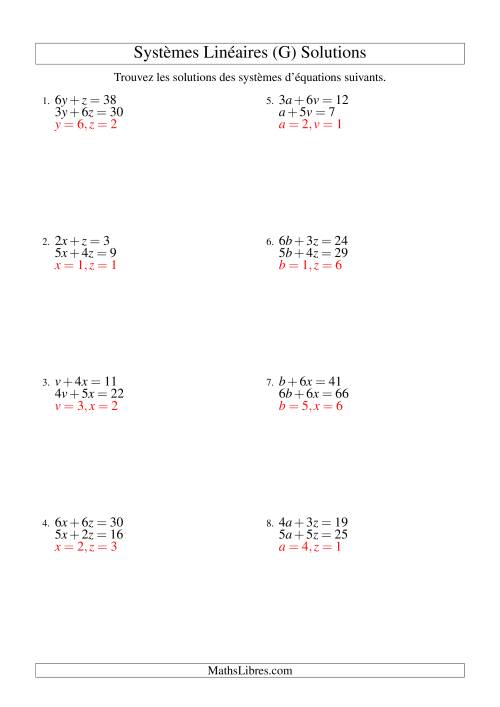 Systèmes d'Équations Linéaires -- Une Variable Incluant Valeurs Négatives -- Facile (G) page 2