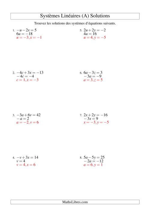 Systèmes d'Équations Linéaires -- Trois Variables -- Facile (A) page 2