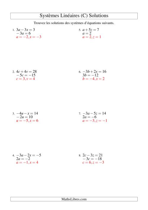 Systèmes d'Équations Linéaires -- Trois Variables -- Facile (C) page 2
