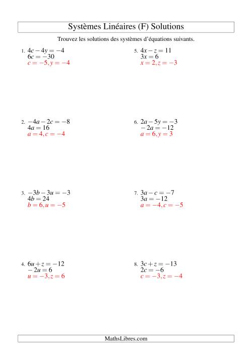 Systèmes d'Équations Linéaires -- Trois Variables -- Facile (F) page 2