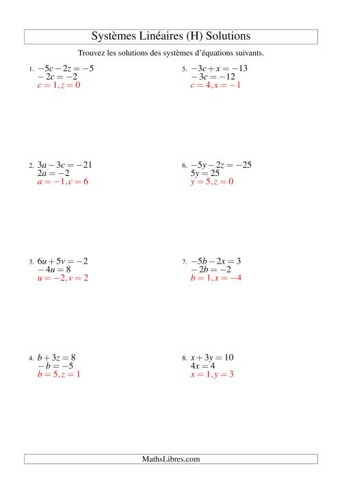 Systèmes d'Équations Linéaires -- Trois Variables -- Facile (H) page 2