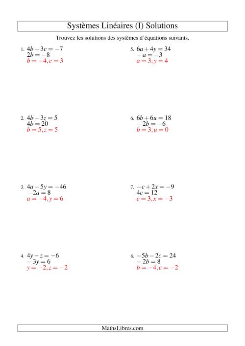 Systèmes d'Équations Linéaires -- Trois Variables -- Facile (I) page 2