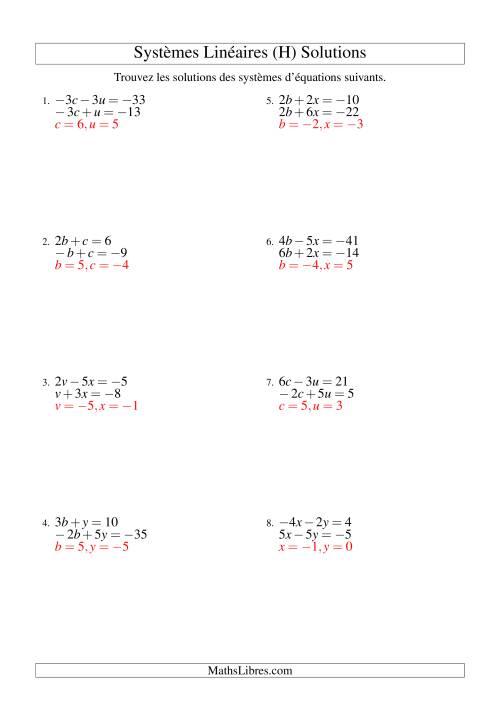 Systèmes d'Équations Linéaires -- Trois Variables Incluant Valeurs Négatives -- Facile (H) page 2