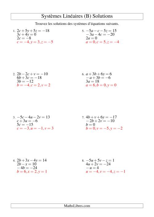 Systèmes d'Équations Linéaires -- Trois Variables (B) page 2