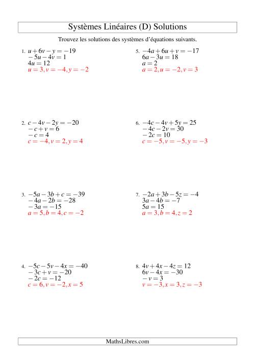 Systèmes d'Équations Linéaires -- Trois Variables (D) page 2