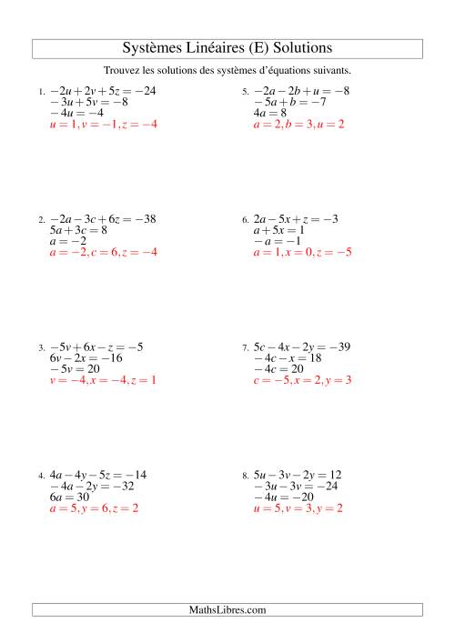 Systèmes d'Équations Linéaires -- Trois Variables (E) page 2