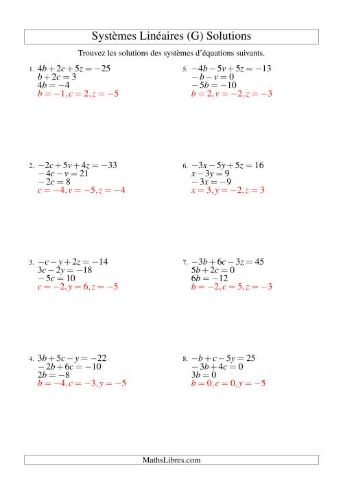 Systèmes d'Équations Linéaires -- Trois Variables (G) page 2