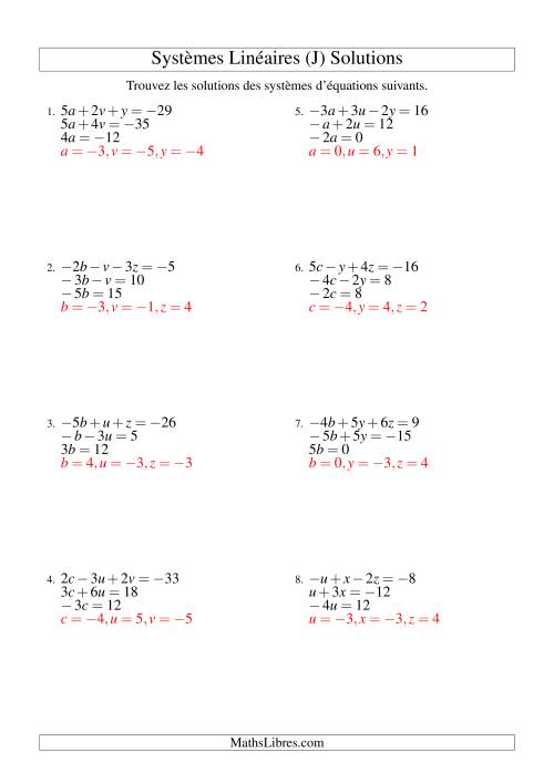 Systèmes d'Équations Linéaires -- Trois Variables (J) page 2