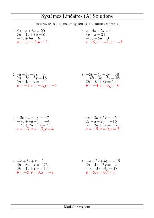 Systèmes d'Équations Linéaires -- Trois Variables Incluant Valeurs Négatives (Tout) page 2
