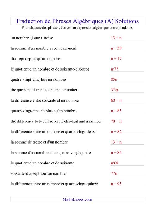 Traduction de Phrases Algébriques (A) page 2