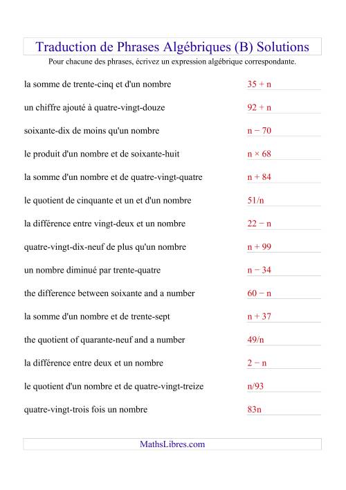 Traduction de Phrases Algébriques (B) page 2