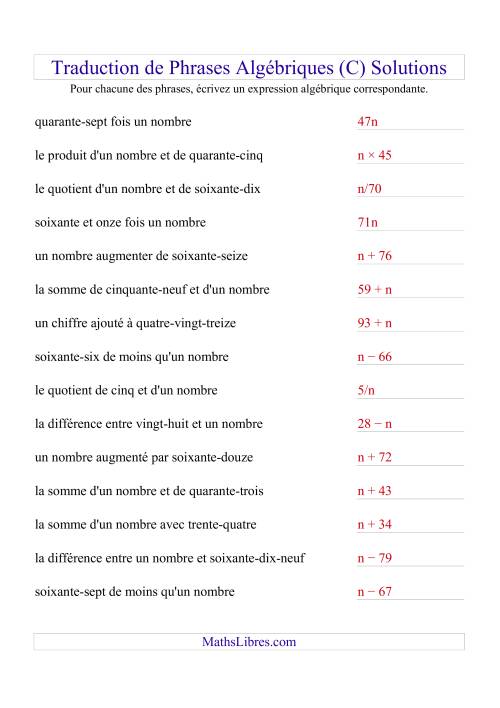 Traduction de Phrases Algébriques (C) page 2