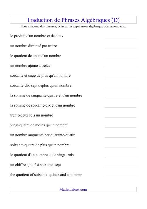 Traduction de Phrases Algébriques (D)