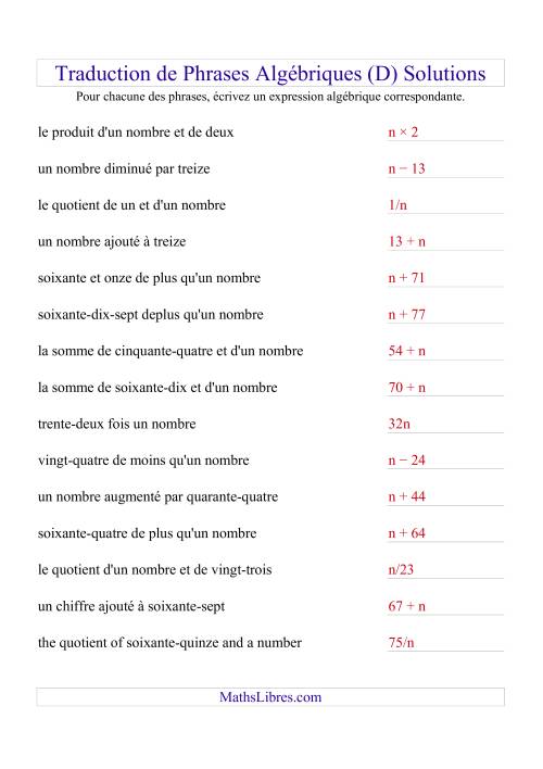 Traduction de Phrases Algébriques (D) page 2